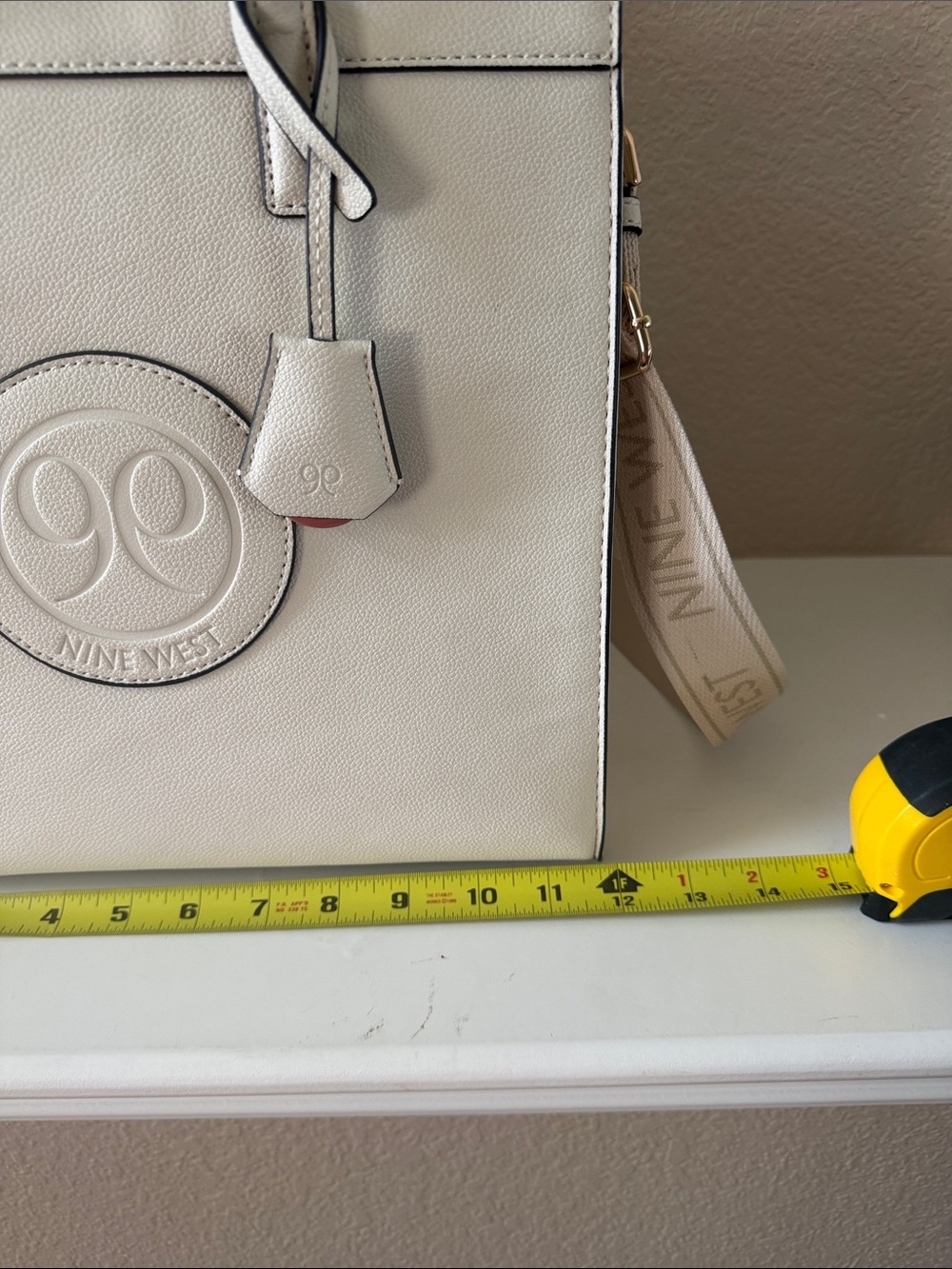 Nine West Cream Leather Tote with Logo Medallion - Picture 10 of 12